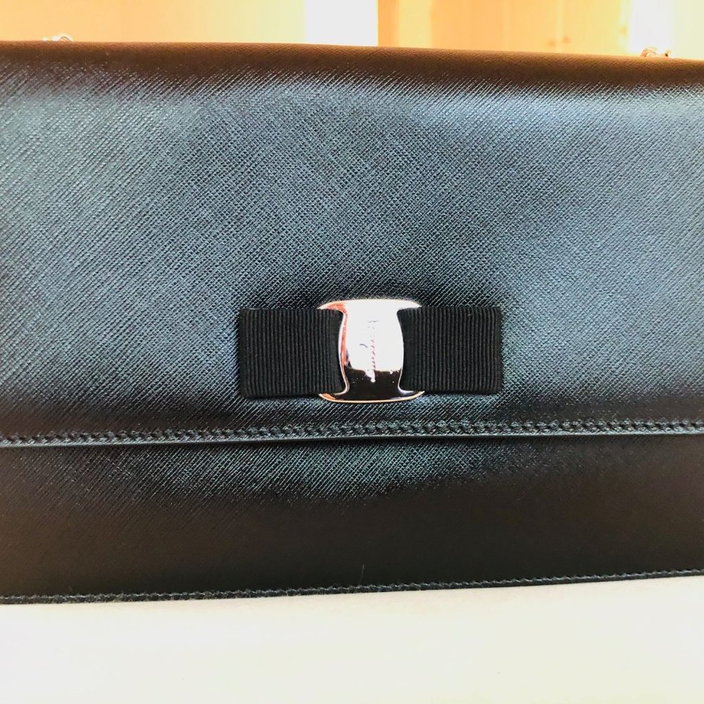 Salvatore Ferragamo "Ginny" Nero Calf Clutch